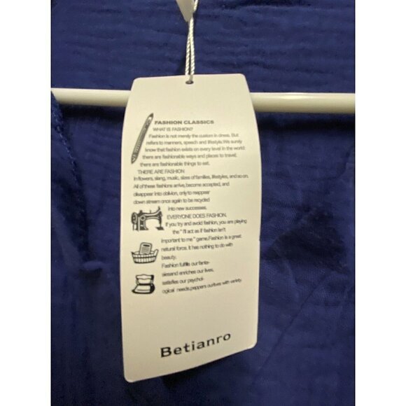 Betianro Women’s  1/3 Button Down Blue Shirt Long Sleeve XXL Blouse New - Picture 4 of 7